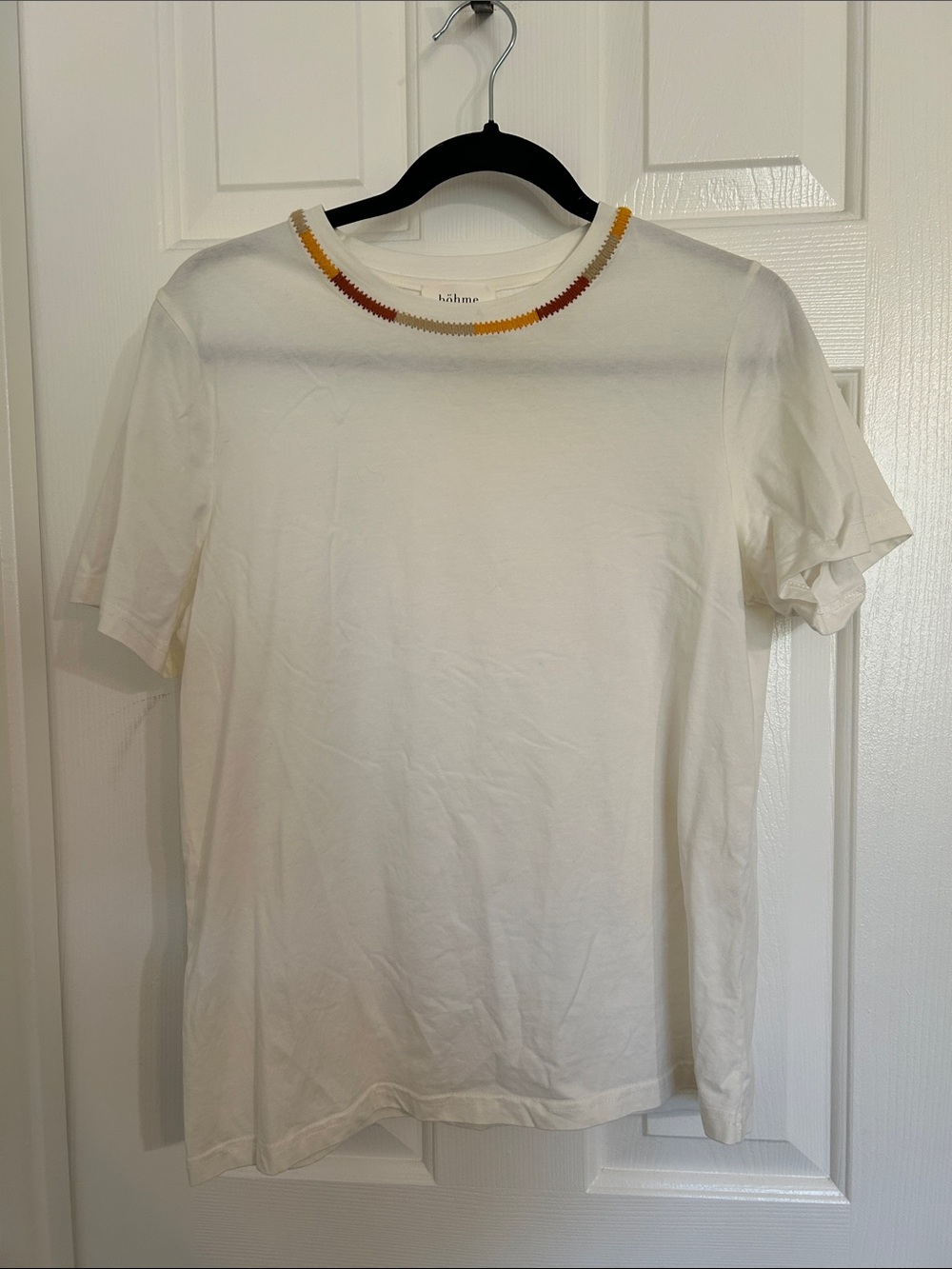 bohme White Short Sleeve Tee with Yellow and Brown Trim